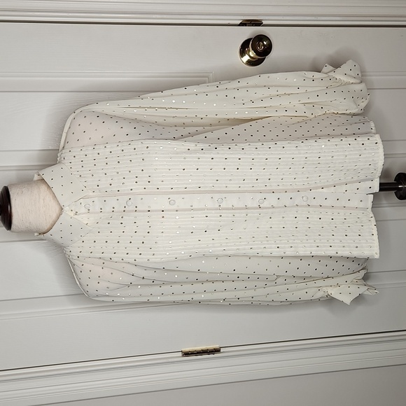 Zara Tops - Zara Cream Ivory Gold Polka Dot Pleated Top Size S